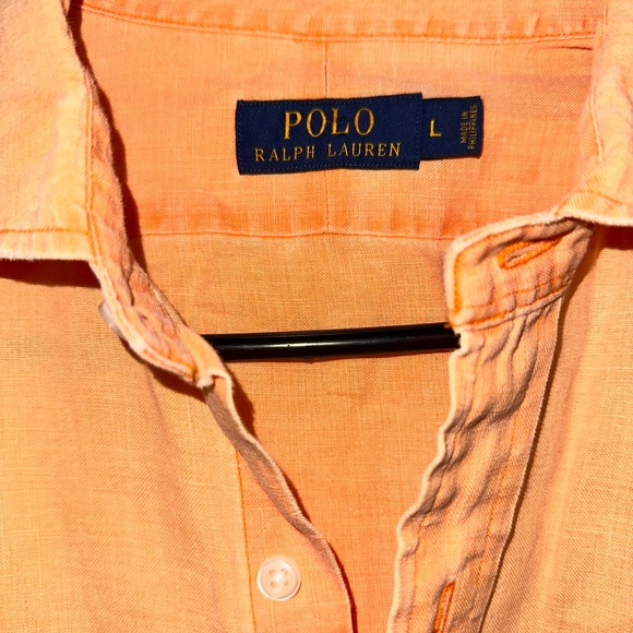 Polo Ralph Lauren unisex Large Peach Linen Button Down Long Sleeve Shirt - Picture 2 of 7